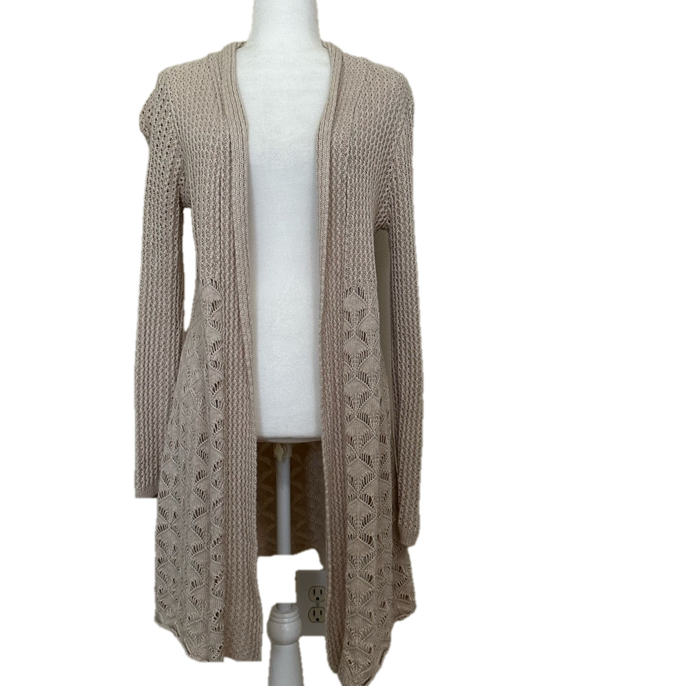 Belldini Crocheted Cream Open-Front Sweater